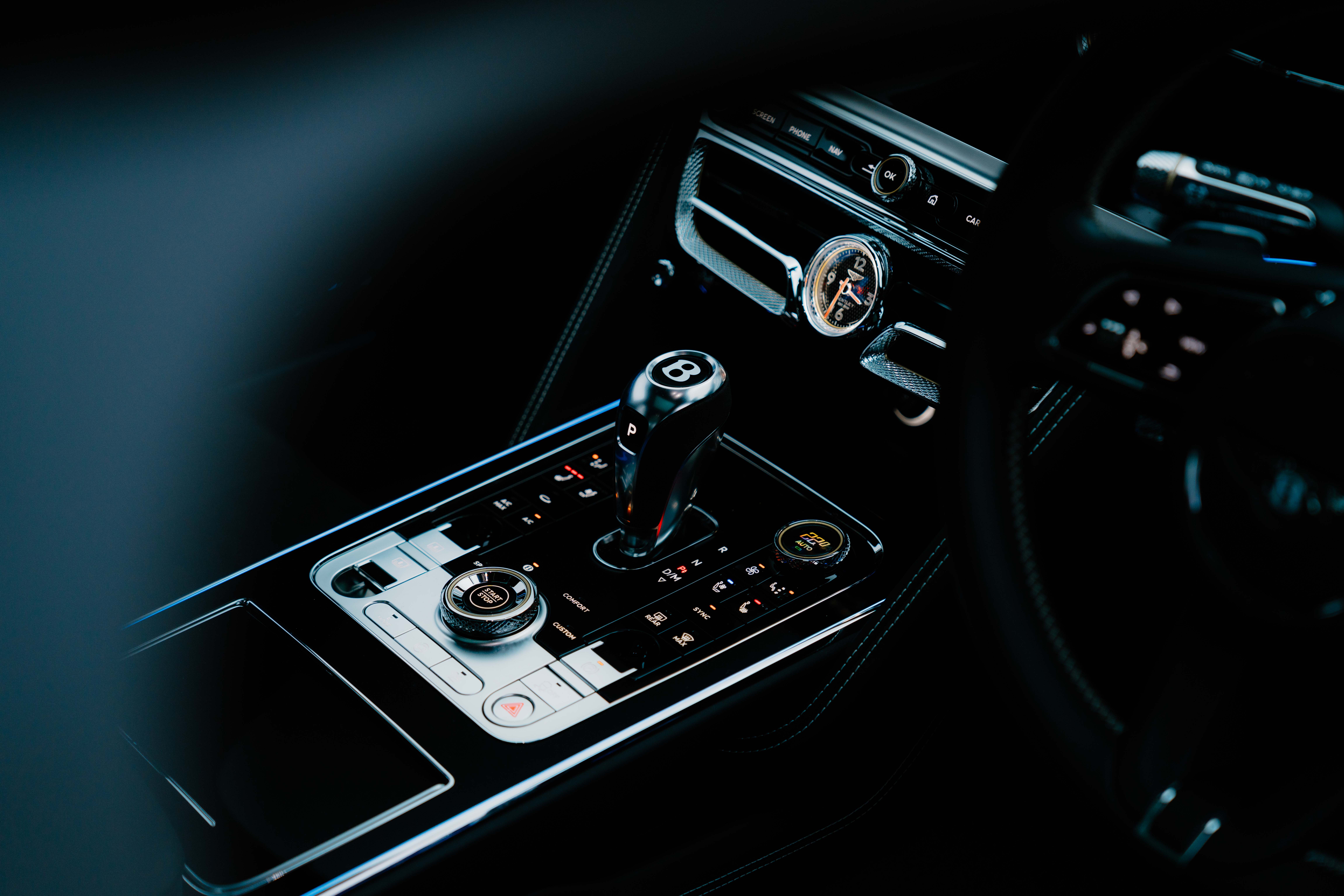 The interior console of a Bentley